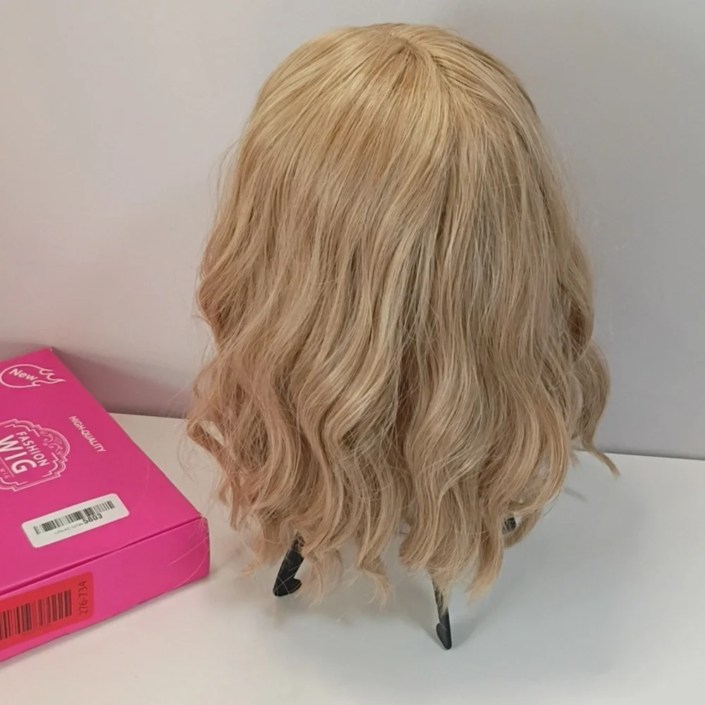 Short Wavy Blonde Bob‎ Wig with Bangs — 12” Shoulder Length